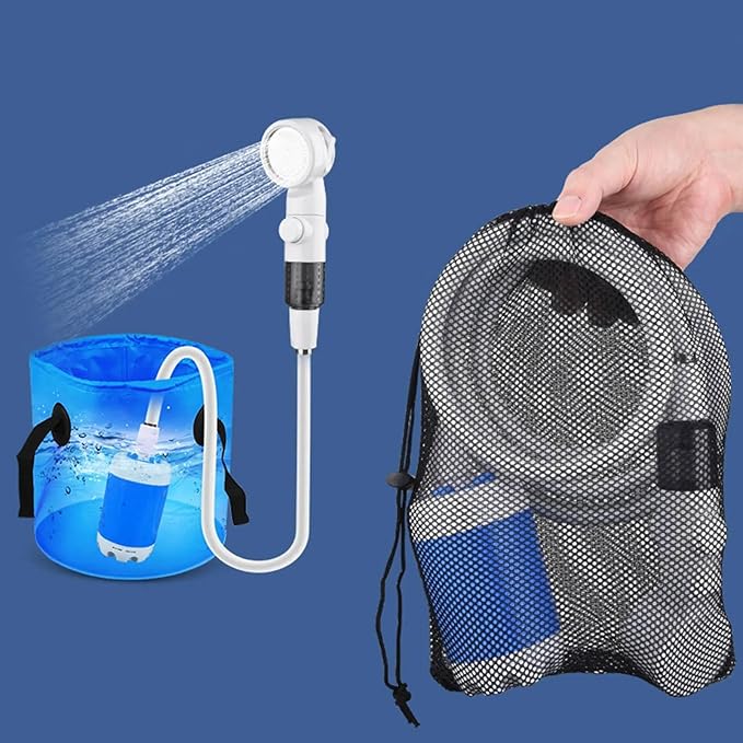 Portable Camping Shower Outdoor Camp Shower Pump Rechargeable Outdoor Shower Head Sprayer with Digital Display Rechargeable Electric Shower Pump for Camping Travel Car Washing