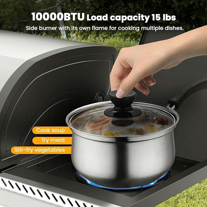 Electactic 4-Burner Gas Grill with Side BurnerStainless Steel Propane Grill with Porcelain-Enameled GrillsBuilt-In Thermometer42000BTU BBQ Grill for Outdoor Cooking and Patio Barbecues
