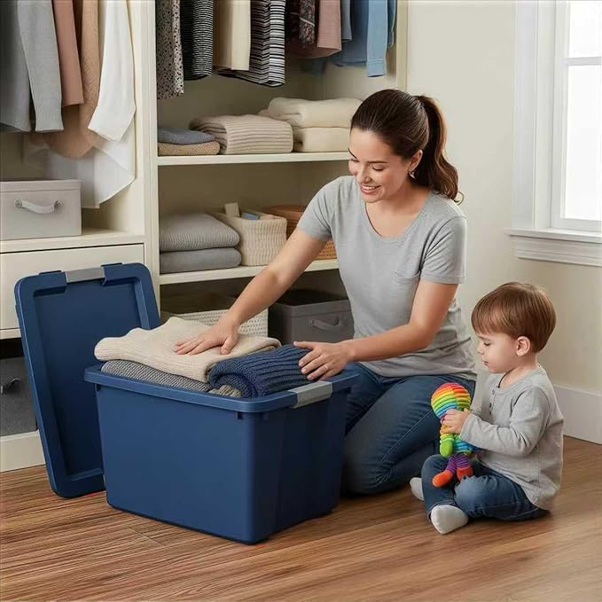 （2 Pack） 20 Gallon Large Storage Bins with Lids Heavy Duty Stackable Plastic Storage Containers Durable Totes for Garage Basement Office Organization