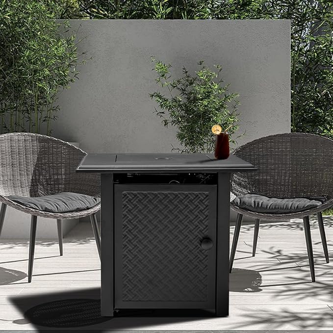 28 Inch Propane Fire Pit Table 50000 BTU Steel Gas Fire Pits for OutsideOutdoor Gas Firepit with Lid and Lava Rocks Propane Firepit for Paito Garden BackyardAdd Warmth to Gatherings