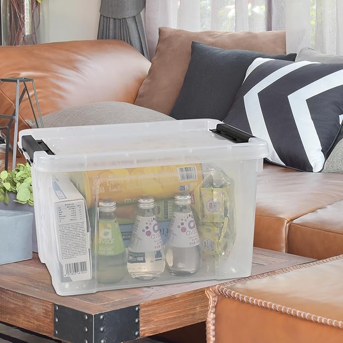 4-Pack 24 Quart Storage Box Clear Plastic Storage Bin with Wheels