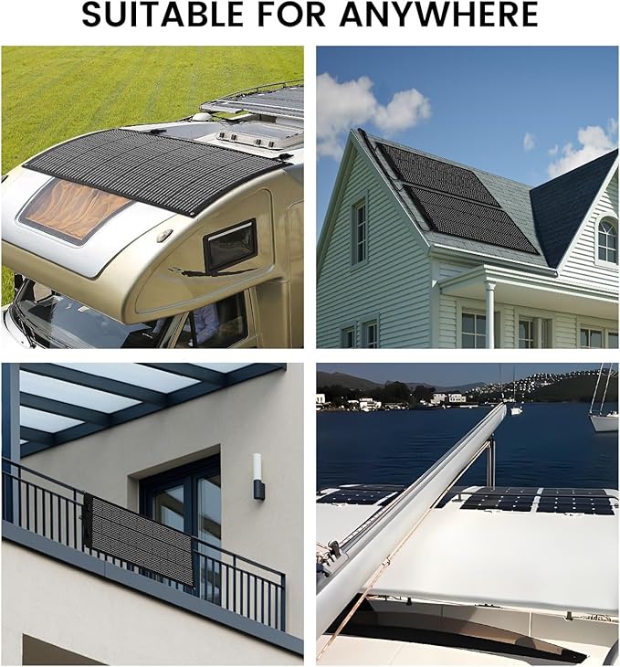 200 Watts Flexible Solar Panel N Type Portable Bendable 24 Volts 10BB Mono Cell 25.3% Efficiency for RV Camping Home Boat Marine Curve Surface Black