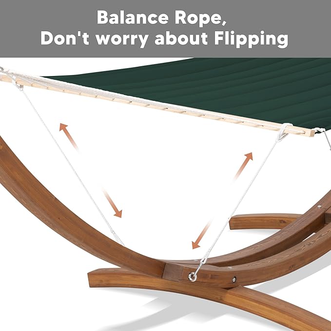 SUNCREAT 2 Person Hammocks for Outside with Stand Extra Large Double Hammock with Wooden Stand Dark Green