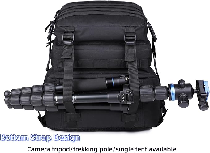 48L 3-day Tactical backpack heavy duty zipperHiking Camping Hunting Climbing backpack Nylon canvas Knapsack Outdoor backpack (Black)
