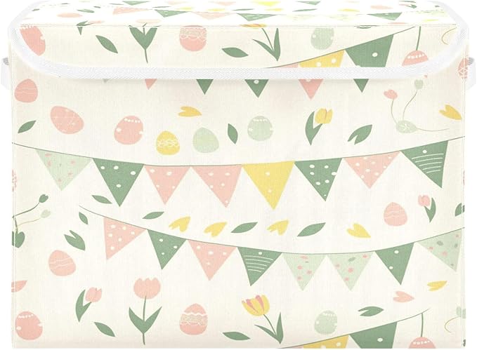 Storage Bins With Lid Stackable Fabric Closet Organizer Clothing Storage Large Boxes For Closet Shelves Bedroom Green Floral Branch Easter
