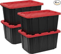 CX BLACK &amp YELLOW XTRA TALL 27-Gallon Heavy Duty Tough Storage Container &amp Snap-Tight Lid (28.5L x 19.4W x 15.2H) Weather-Resistant Design and Stackable Organization Tote [4 Pack]