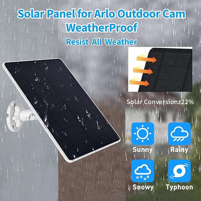 Solar Panel Charger for Arlo Essential 2K Outdoor(2nd Gen)/Essential XL Camera(2nd Gen)/Essential Spotlight Camera USB C and Micro USB Plug 9.8ft Cable Weatherproof (2Pack)