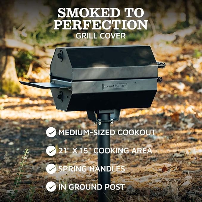 Ash &amp Ember Park-Style Grill &amp Smoker 390 Sq. In Charcoal Grill with Cover Side Shelf for BBQ Cooking Prep &amp Accessories Single Post Barbeque Grill Outdoor Grills &amp Smokers