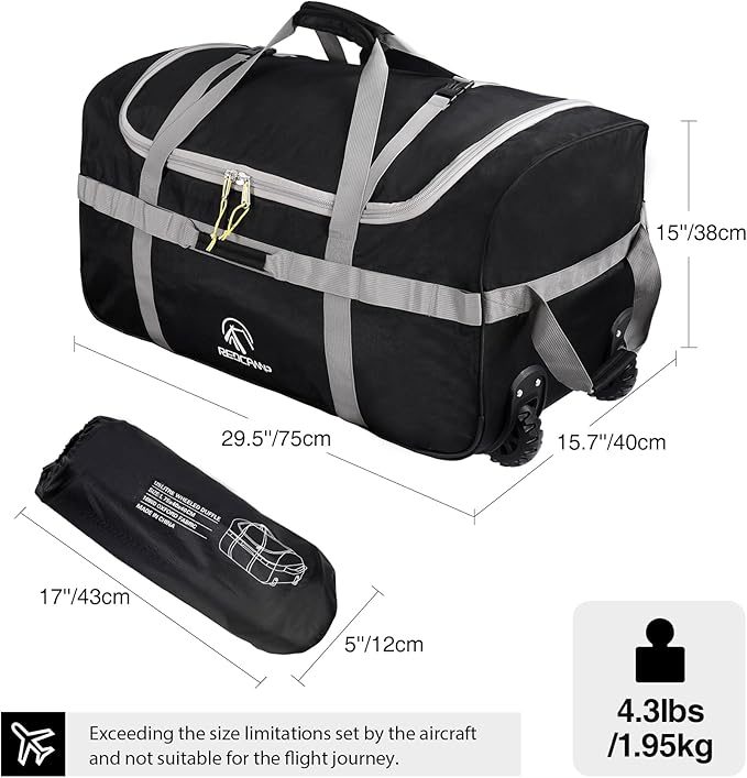 REDCAMP 85L/120L/140L Foldable Duffle Bag with Wheels Large Travel Duffel Bag