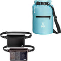 HEETA 2-Pack Waterproof Fanny Pack Pouch for Phone with Adjustable Waist Strap (Black &amp Grey) Bundled with Waterproof Dry Bag with Front Zippered Pocket for Women Men (Blue 5L)