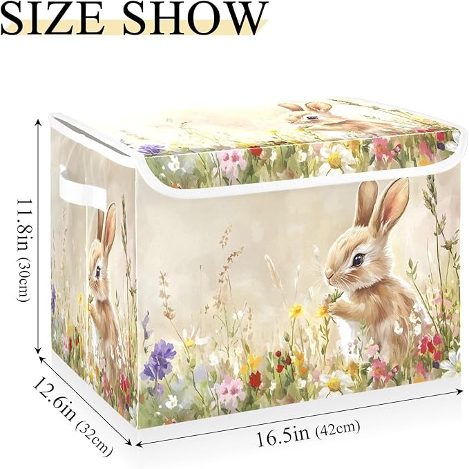 senya Easter Baskets Collapsible Storage Bins with Lids Flowers Rabbit Oil Painting Storage Boxes Clothes Baskets for Organizing