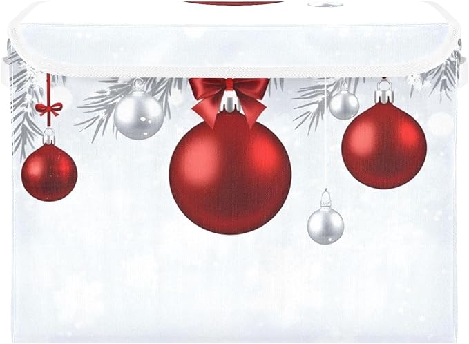 senya Christmas Baskets Collapsible Storage Bins with Lids New Year Fir Branches Red Christmas Balls Storage Boxes Clothes Baskets for Organizing