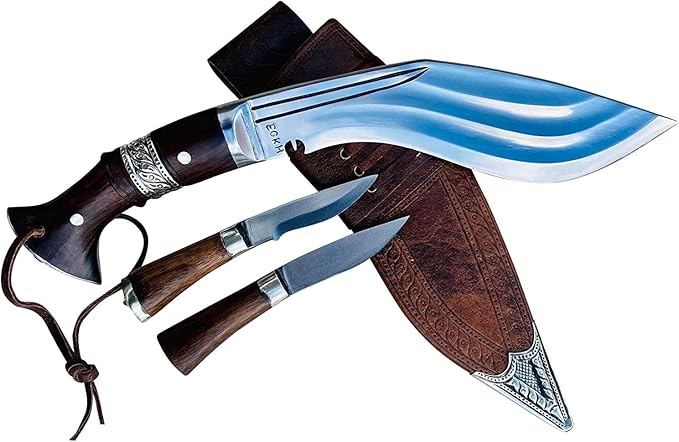 Kukri - 8 Blade 3 Fuller Farmer Khukuri - Hand Forged Factory Outlet in Nepal - Ready to Use Outdoor Camping Tool - Full Tang High Carbon Steel Blade Knife with Rosewood Handle