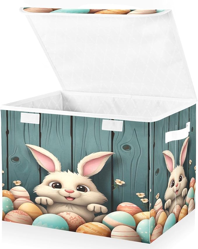 Easter Bunny Fabric Storage Bins with Lids and HandleFoldable Storage Bins with LidsCloset Organizers for Clothes Storage Room Organization Office Storage Chest Organizer