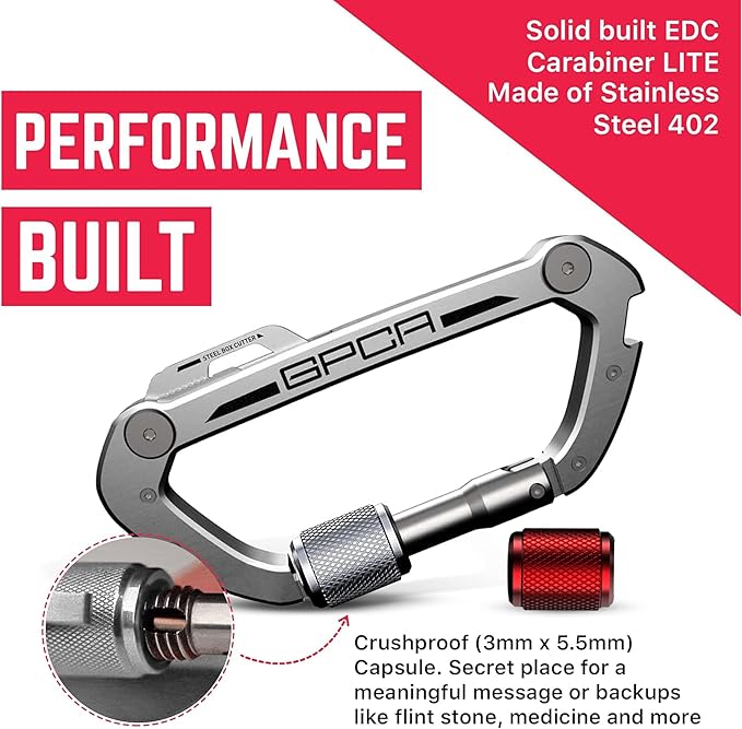 GPCA Carabiner Multitool - Carabiner Heavy Duty Key Clip for Keys Bottle Opener Screwdriver Box Cutter Ruler Keychain Clip Keychain Organizer EDC Gear for Camping &amp Hiking - Gifts for Men