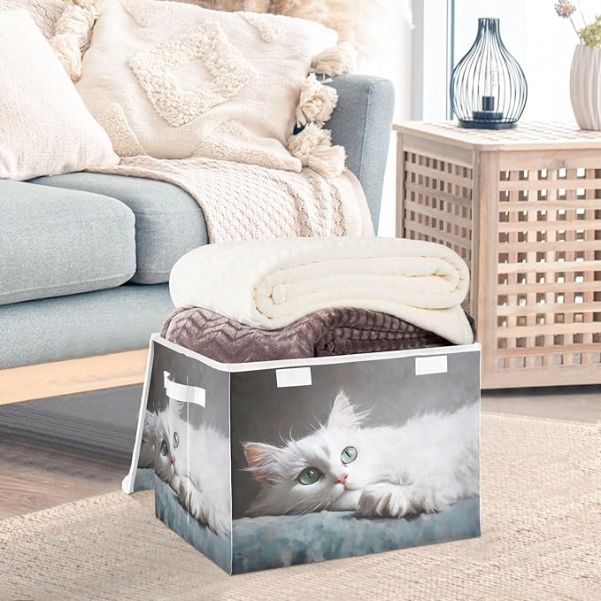 Storage Cube with Lid Elegant Cat Print 16.5×12.6×11.8 IN Collapsible Large Capacity Foldable Storage Basket Bin Organizer