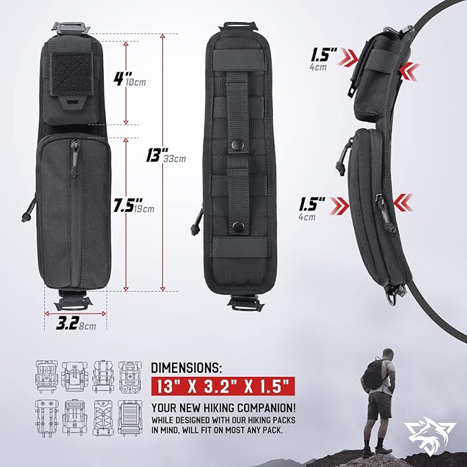 WYNEX Molle Accessories Pouch of Double Zipper Pocket Version Backpack Strap Pouch Shoulder Strap Molle Attachment Tactical Accessories Bag Shoulder Starps Zipper Pocket Additional Phone Holder