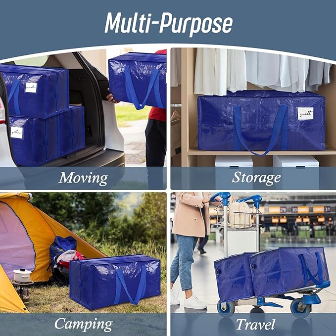 Extra Large Moving Bags with Zippers &amp Carrying Handles Heavy-Duty Storage Tote Moving Boxes for Space Saving (4)