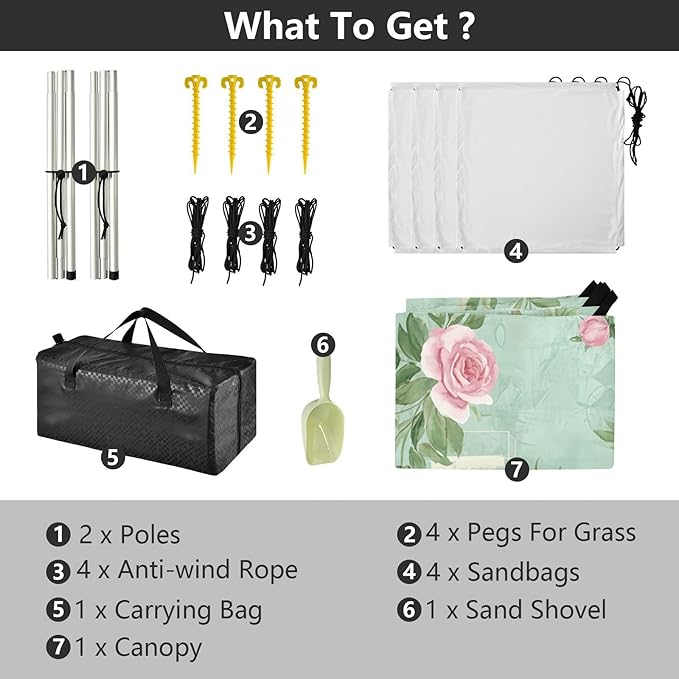 xigua Rose Beach Tent Sun Shelter with Carrying Bag - Silver Coated Oxford Fabric Beach Canopy for Beach Camping Fishing - Includes Windproof Ropes Sandbags &amp Stakes