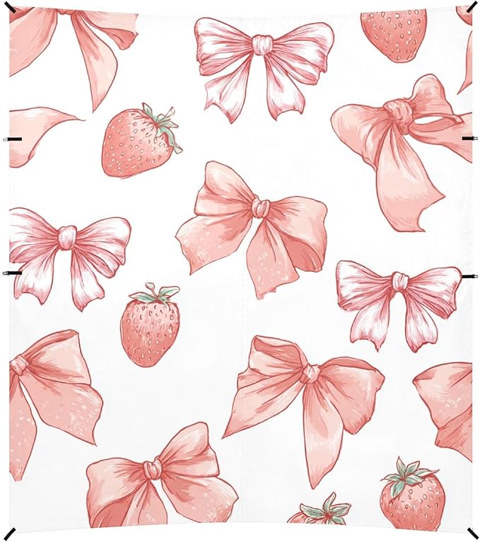 ALAZA Pink Bows Strawberries Pattern Beach Tent Sun Shelter Portable Canopy Sunshade for Outdoor Camping Picnics Backyard Fun 10x9 ft