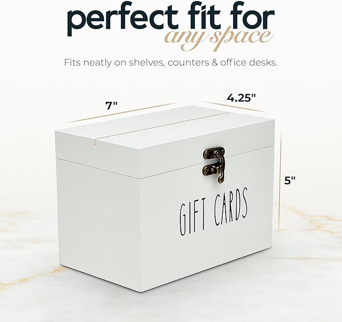 White Wooden Gift Card Holder Storage Box with Secure Metal Latch – Keeps Gift Cards Organized &amp Protected – Elegant Farmhouse Gift Card Organizer