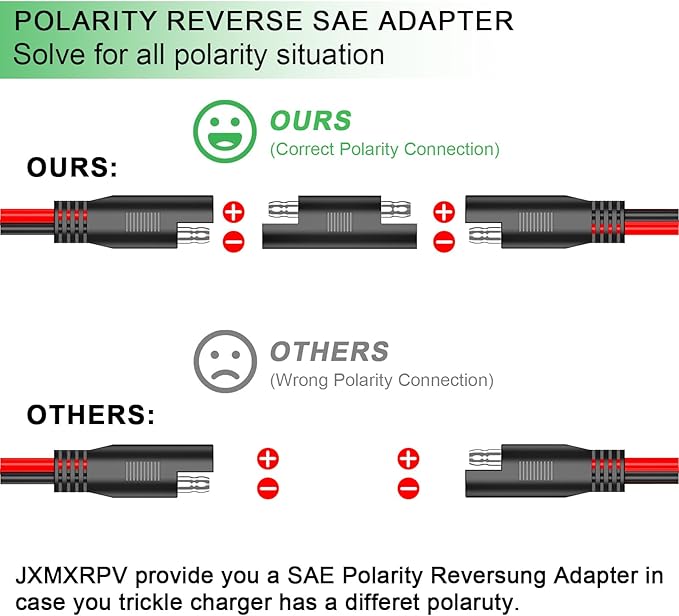 SAE Extension Cable 12AWG 20FT Quick Disconnect Connector With Polarity Reverse Adapter for Trolling Motor RV Motorcycle Cars Tractor