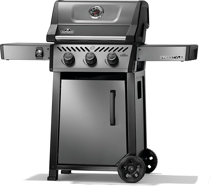 Napoleon Freestyle 365 Propane Gas Outdoor Grill Graphite Grey – 3-Burner BBQ with Porcelain Coated Cast Iron Iconic WAVE™ Cooking Grids