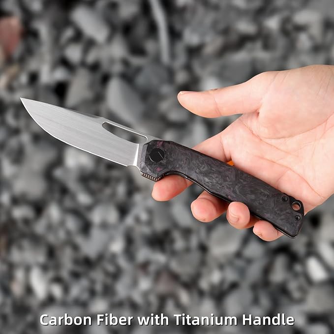 Pocket Knife 3.5 M390 Blade Folding Knife Hunting Knife Survival Knife with Pocket Clip EDC Knives for Hunting Camping Survival Outdoor Fishing Hiking (Purple&ampBlack)