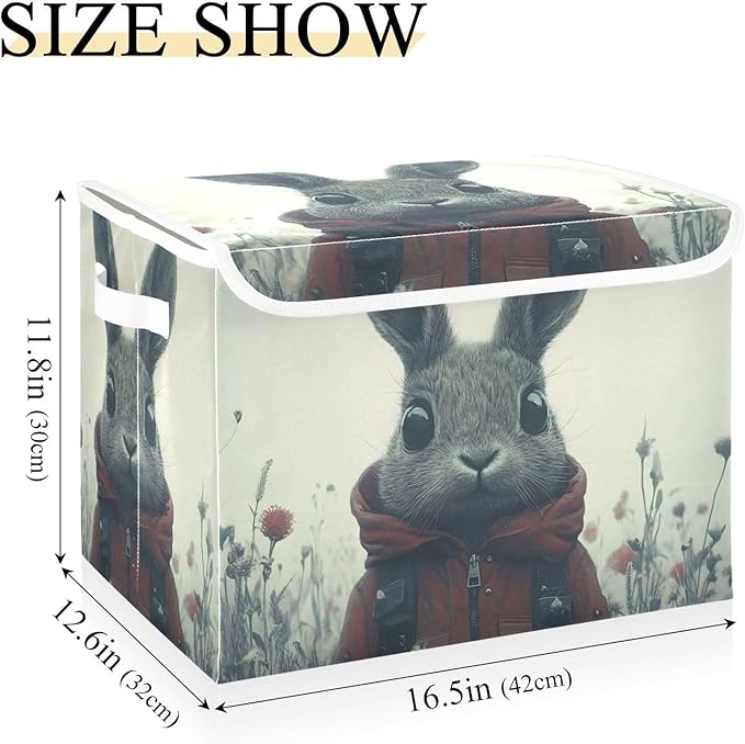 AIXIWAWA Lidded Storage Cube (Wild Bunny) Fabric Foldable Closet Bins with Flip Lid and Handles Organizer Basket Container 16.5 x 12.6 x 11.8 IN