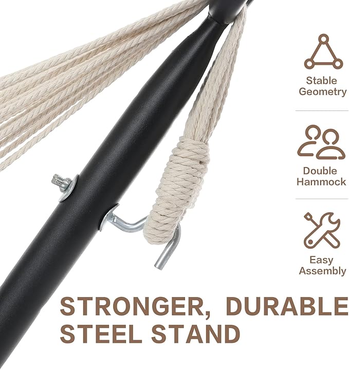PNAEUT Double Hammocks with Stand for Outside Portable Space Saving Heavy-Duty Steel Stand for Indoor Outdoor Patio with Carrying Bag 450 lbs Capacity (Lightblue)