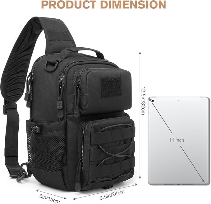 G4Free Tactical Sling Bag for Men Women EDC Concealed Carry Bag with Molle Crossbody Shoulder Pack (Black)