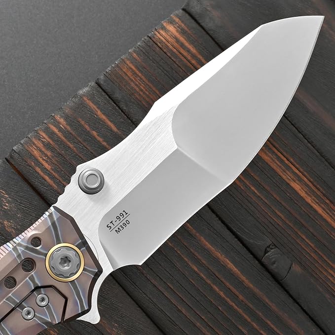Sitivien ST991 Folding Knife M390 Pearlescent Polishing Steel Blade Titanium Handle with Ball Bearing for Men Women Outdoor Camping Hiking Survival (Burnt)