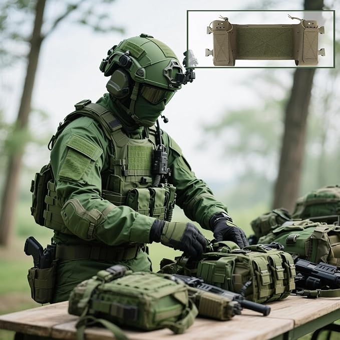 Tactical MOLLE Chest Expansion Panel With Storage Pouch Multi-Function Mission Extender Portable Organizer for Radio and Hydration(Green)