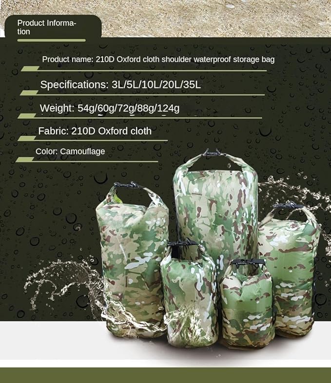 Camouflage Waterproof Dry Bag Portable Waterproof Bag Waterproof Storage Bag Rafting Bag Floating Dry Backpack for Kayaking Rafting Boating Swimming Fishing Hiking (10L)
