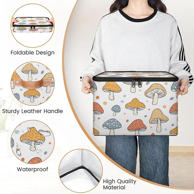 Storage Bins with Lids Lovely Mushroom Storage Basket Clothes Organizer with Handles Closet Storage Containers for Clothing Bedding Blanket