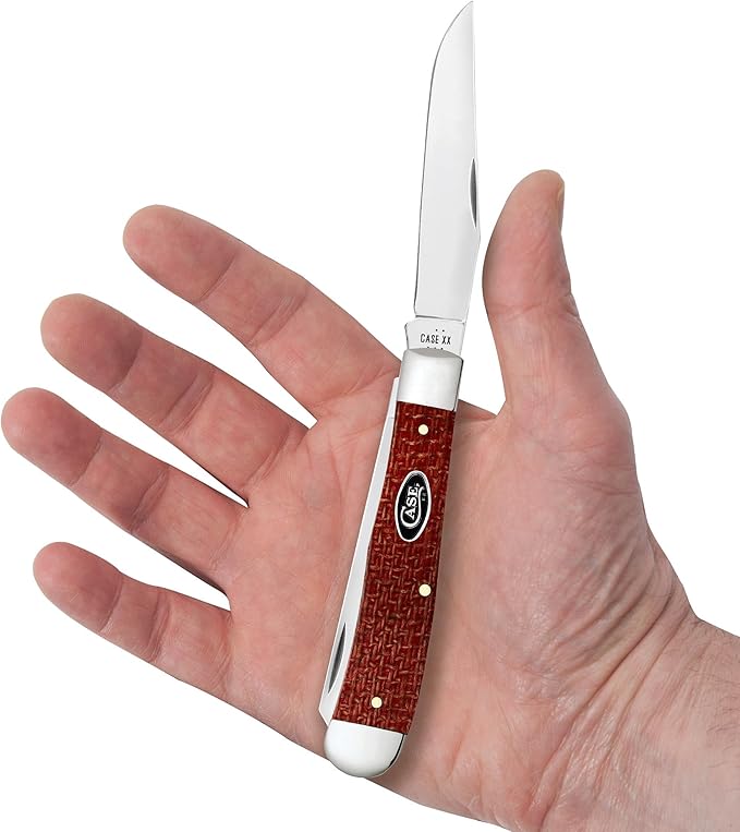 Case XX Pocket Knife TRAPPER - DARK RED BURLAP MICARTA Item #12270-10254 CS - Length Closed: 4 1/8Inches
