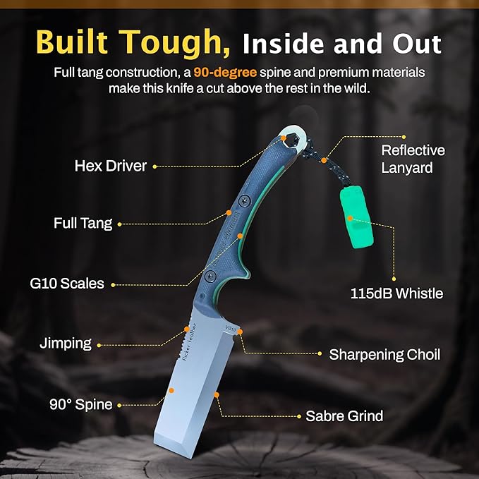 OUTDOOR ELEMENT Flicker Feather Knife Wise Owl GLOW - Right-Handed Survival Chisel Blade for Camping Hunting Culinary Knives &amp Bushcraft - Fixed Blade with Sheath Firestarter and Emergency Whis