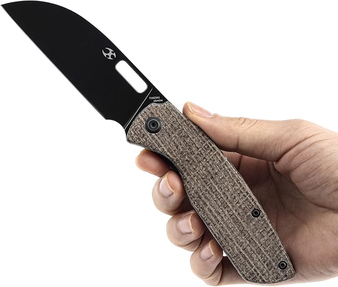 KANSEPT Convict Pocket Folding Knives EDC Camping Knife 3.3'' Black Stonewashed 154CM Material Pocket Knife with Brown Micarta Handle Everyday Carry T1023A1