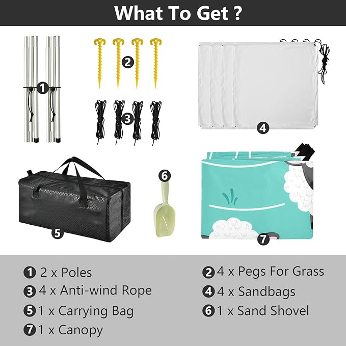 Beach Canopy with Windproof Ropes &amp Sandbags Beach Tent Sun Shade Sun Shelter for Camping Trips Fishing Backyard Fun or Picnics Sheep