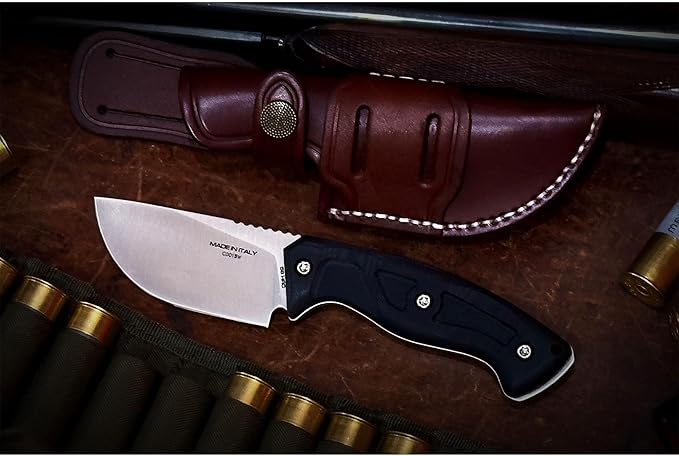 Extrema Ratio - Venatus S (Nitrogen Black Satin) Fixed Blade Knife Nitrogen Steel Satin Finish Full Tang Construction Walnut/G10 Handle Ambidextrous Leather Sheath