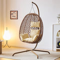 Indoor Hanging Chair with Stand for Bedroom Hexagon Rattan Wicker Swing Egg Chair for Bedroom Porch Garden Patio Outdoor Hammock Egg Swing Chair with Cushion350LBS Capacity (Beige)