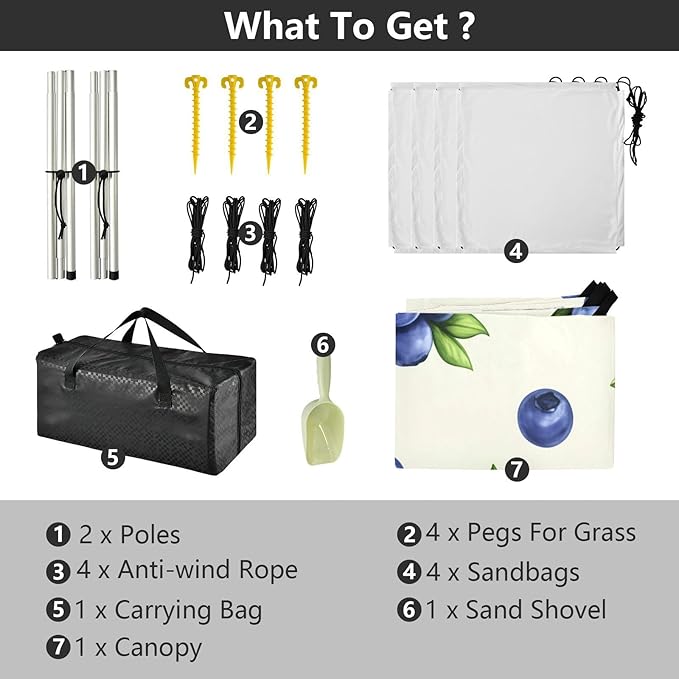 xigua Blue Berry Beach Tent Sun Shelter with Carrying Bag - Silver Coated Oxford Fabric Beach Canopy for Beach Camping Fishing - Includes Windproof Ropes Sandbags &amp Stakes