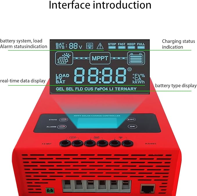 Esmart 4 Series MPPT Charge Controller 100A 12V/24V/36V/48V Auto Working Max. PV 250V Intelligent Regulator with LCD Display for Lead-Acid and Lithium-ion Batteries
