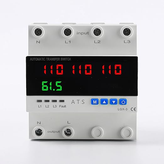 4P Automatic Transfer Switch with LCD Display 63A Triple Power ATS with 4 Digital Displays for Input &amp Output Real-Time Volrage Monitoring Automatic Changeover for Utility/Generator/Solar