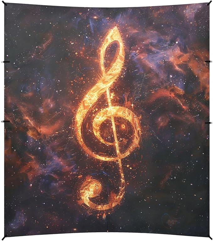 ALAZA Fire Music Clef in Space Beach Tent Sun Shelter Portable Canopy Sunshade for Outdoor Camping Picnics Backyard Fun 10x9 ft