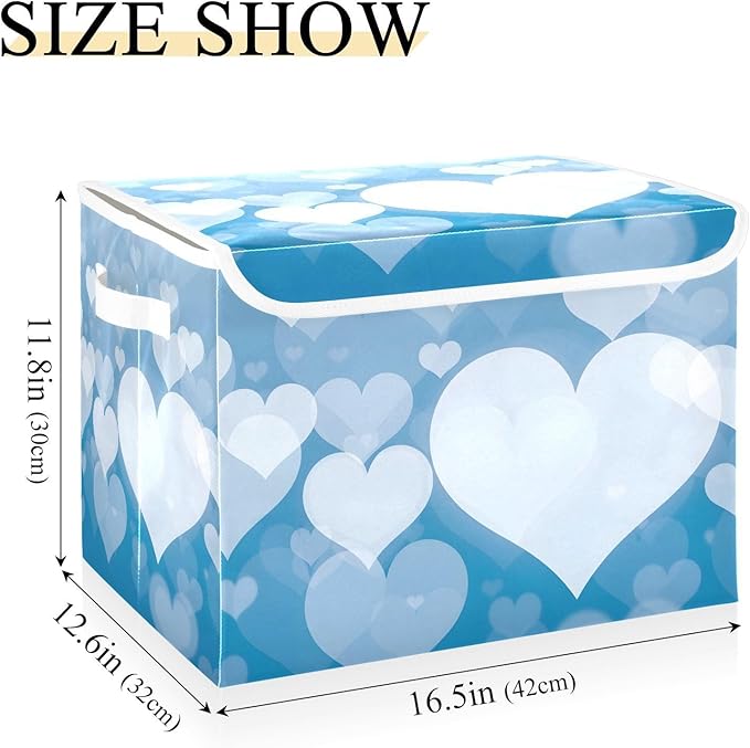 senya Valentines Baskets Collapsible Storage Bins with Lids Blue Abstract Heart Storage Boxes Clothes Baskets for Organizing