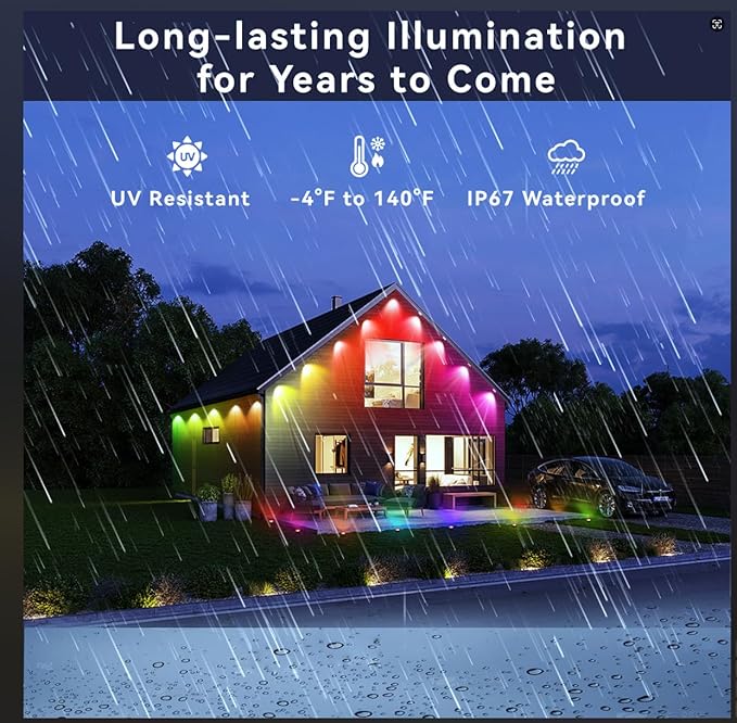 Smart Outdoor Christmas Lights 36 LED 54 Scene Modes IP68 Waterproof Compatible with Alexa &amp Google Assistant (52 Ft)