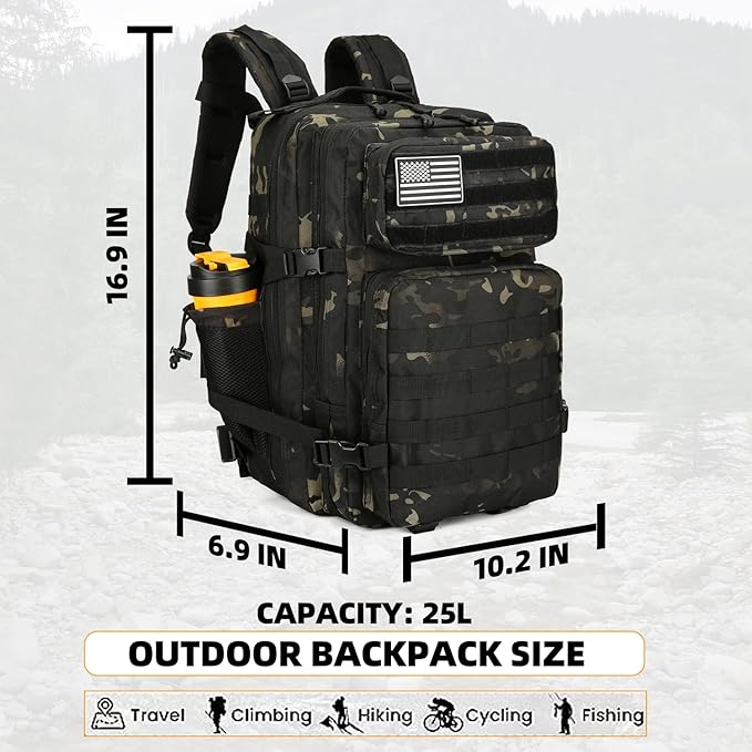 Lovelinks21 25L Tactical Backpack for Men and Women Military Backpack Small Assault Pack Molle Backpack Bug Out Bag Travel Rucksack Daypack (Black Camo)