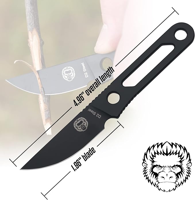 Holtzman's Gorilla Survival Scalpel Fixed Blade Utility Knife with D2 Sheath and Belt Clip (Black) - Ideal for EDC and Outdoor Activities