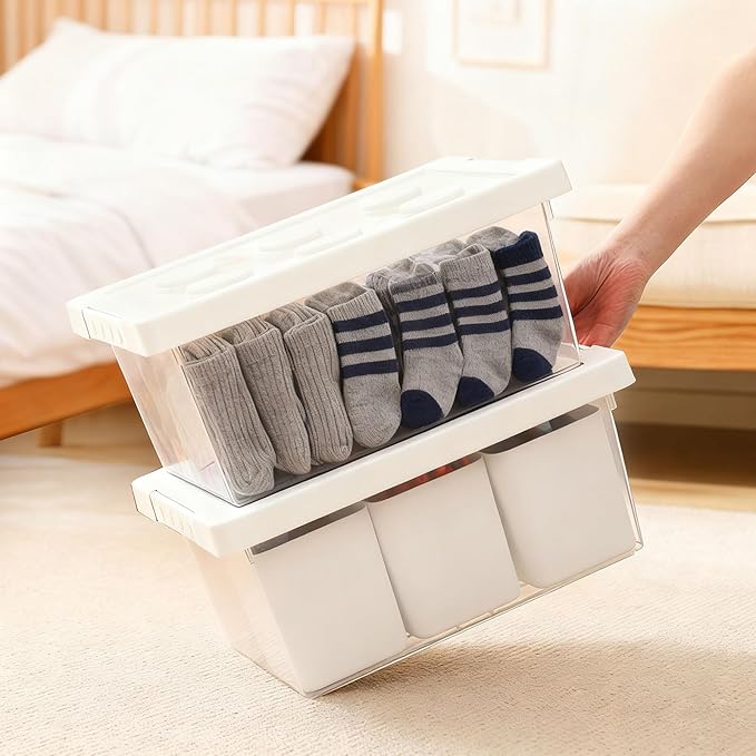 loobuu Plastic Storage Bins with Lids Art Craft Supply Organizer Box with Brush Pot Multipurpose Stackable Storage Containers for Organizing Tool Craft CrayonSewing(White)